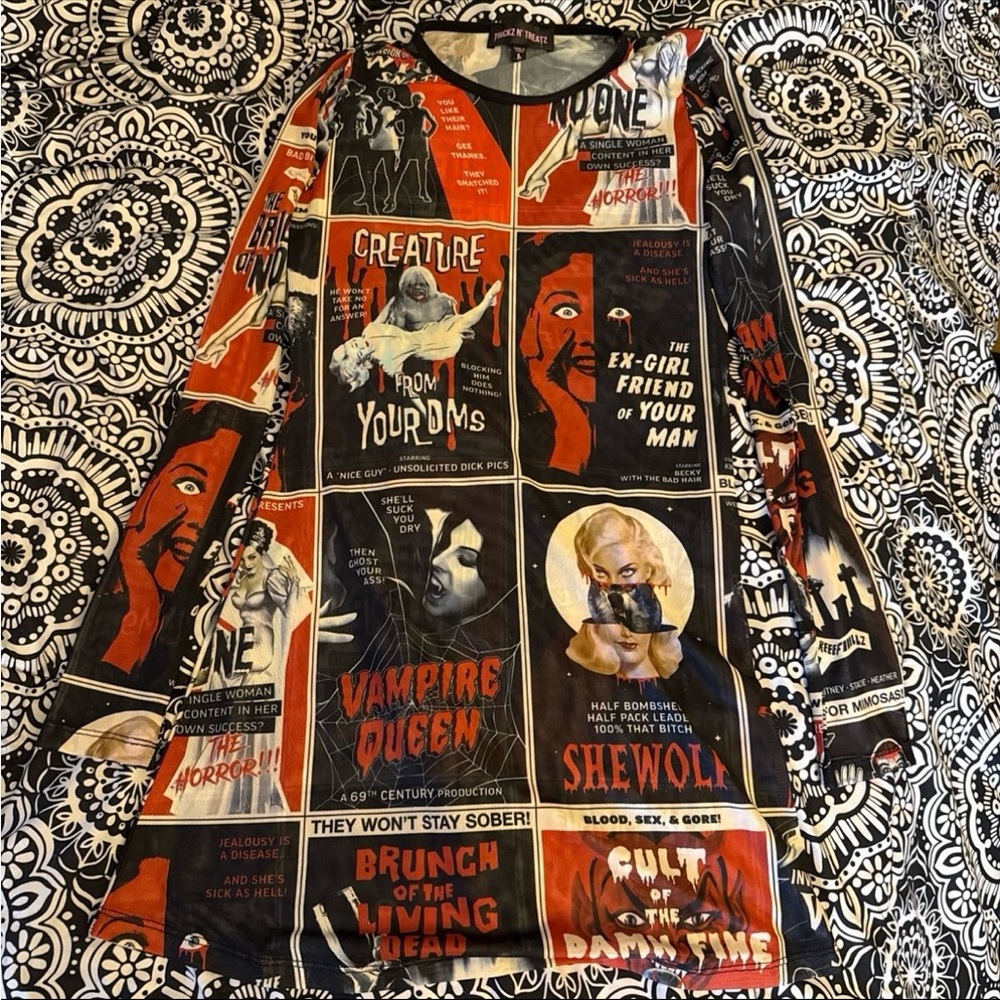 Vintage Horror Movie Poster Long Sleeve Dress